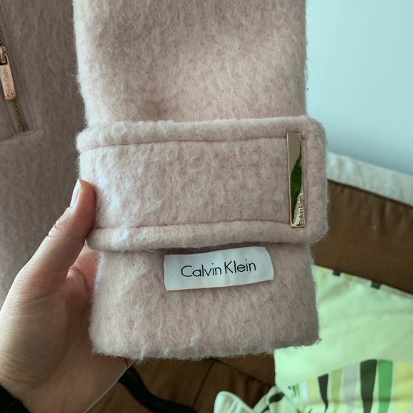 Calvin Klein Faux-Fur-Trim Asymmetrical Wool Coat – Blush Pink, Size S - Picture 3 of 8